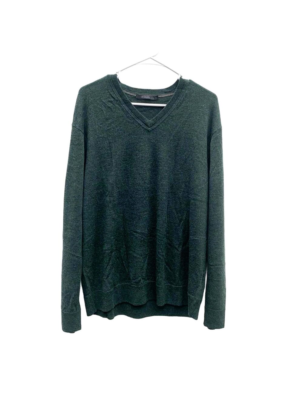 Raffi Extra Fine Merino Wool V-Neck Sweater Dark Pine Forest Green Men's Size XL